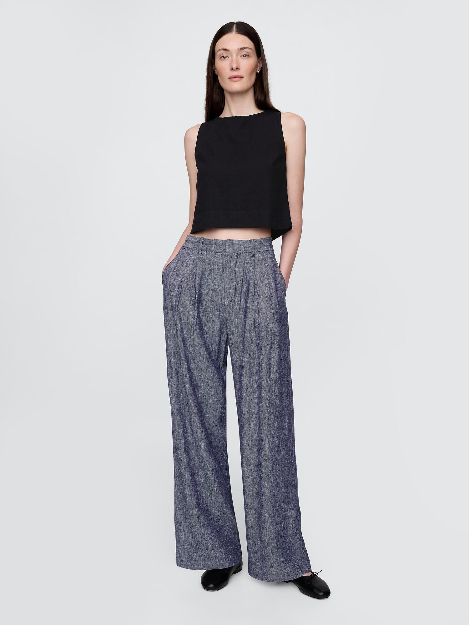 365 high rise linen-blend trousers