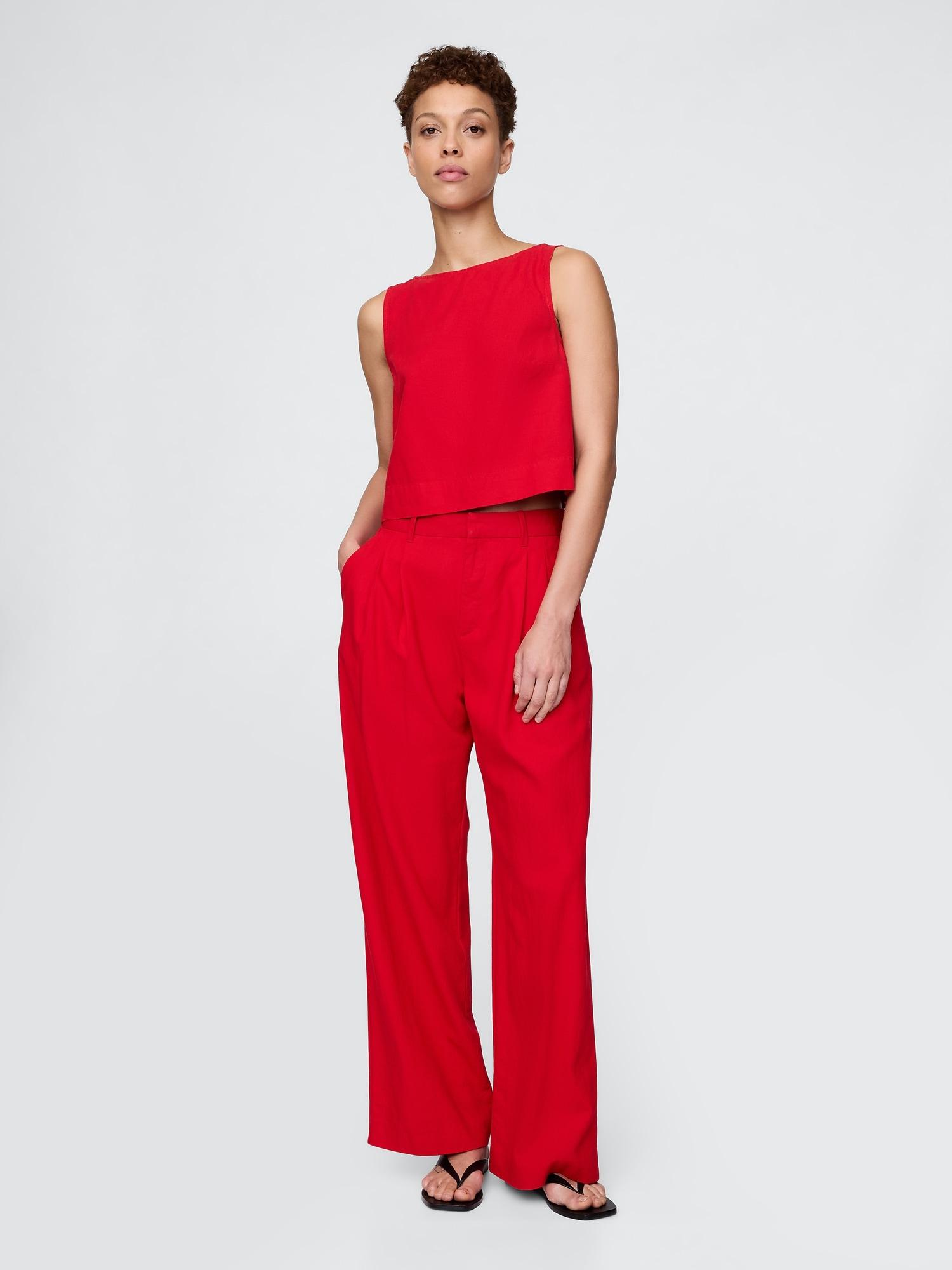 365 high rise linen-blend trousers