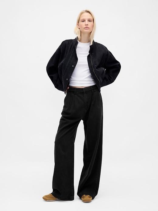 365 high rise ultrasoft denim pleated trousers