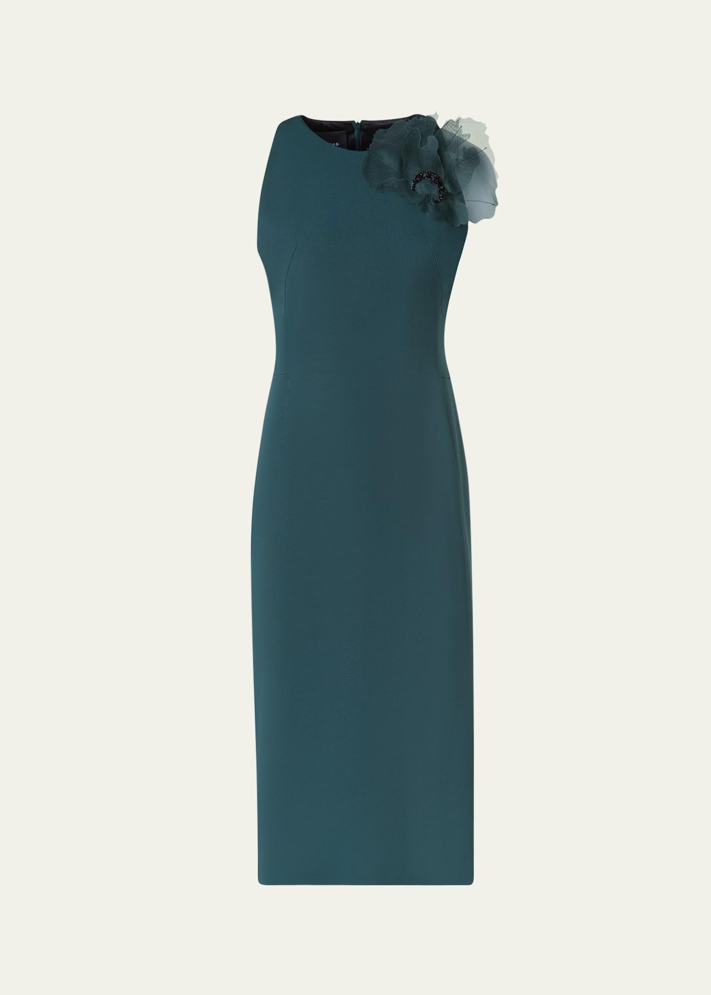 3d anemone flower silk crepe sheath dress