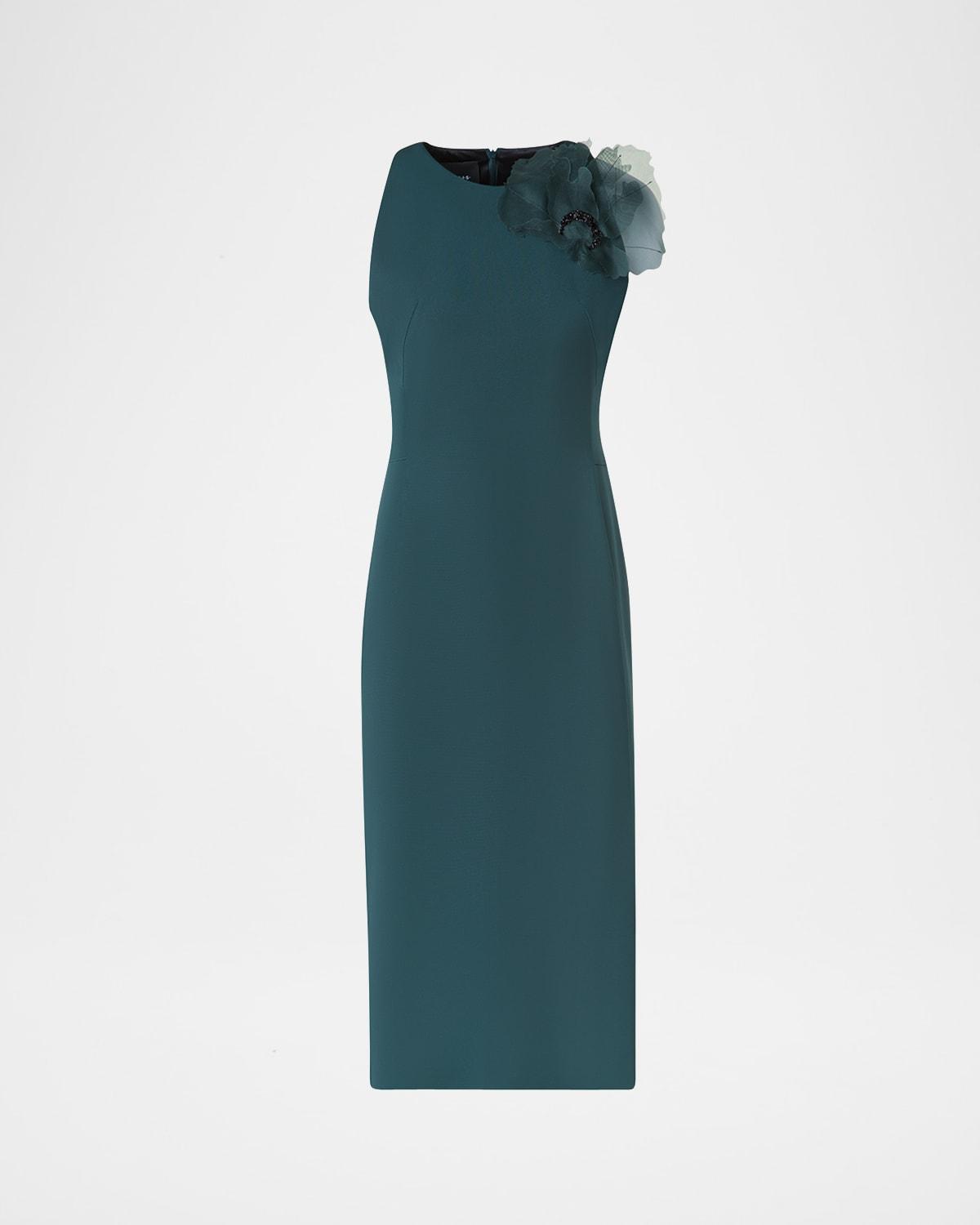 3d anemone flower silk crepe sheath dress