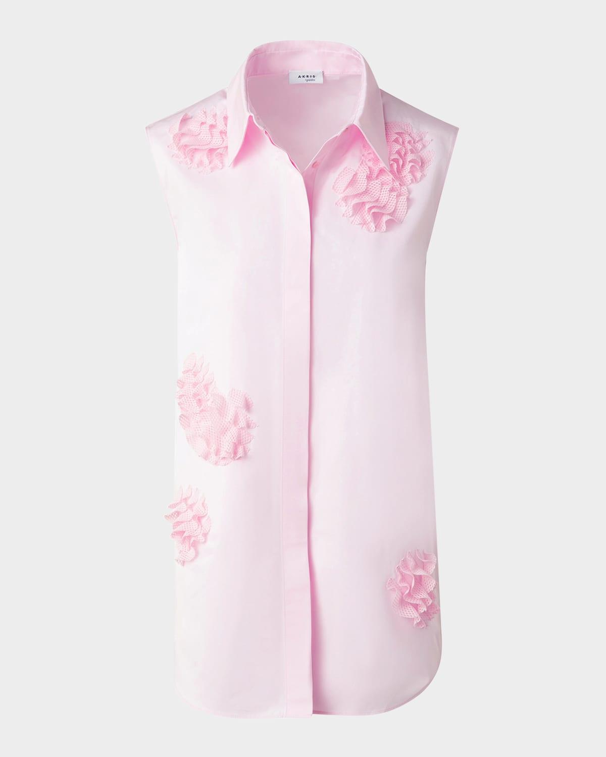 3d carnation applique sleeveless button-down blouse