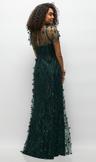 3d floral embroidered puff sleeve a-line maxi dress with petal-adorned illusion neckline