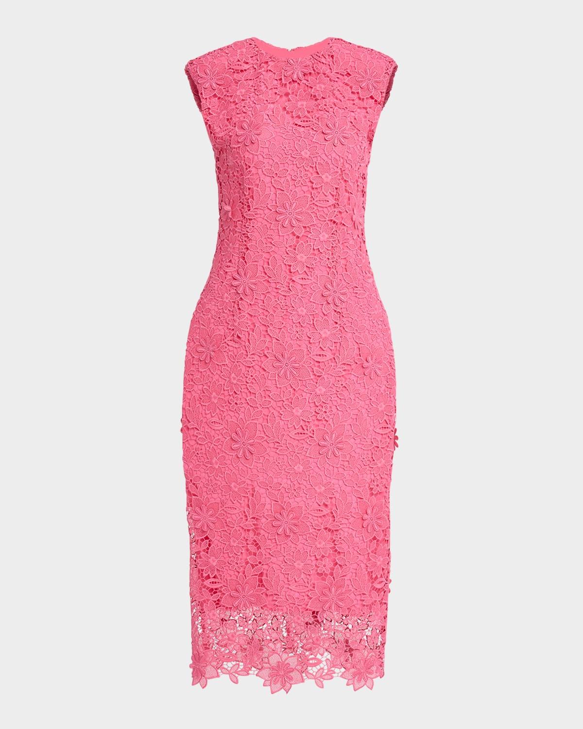 3d floral lace sleeveless midi dress