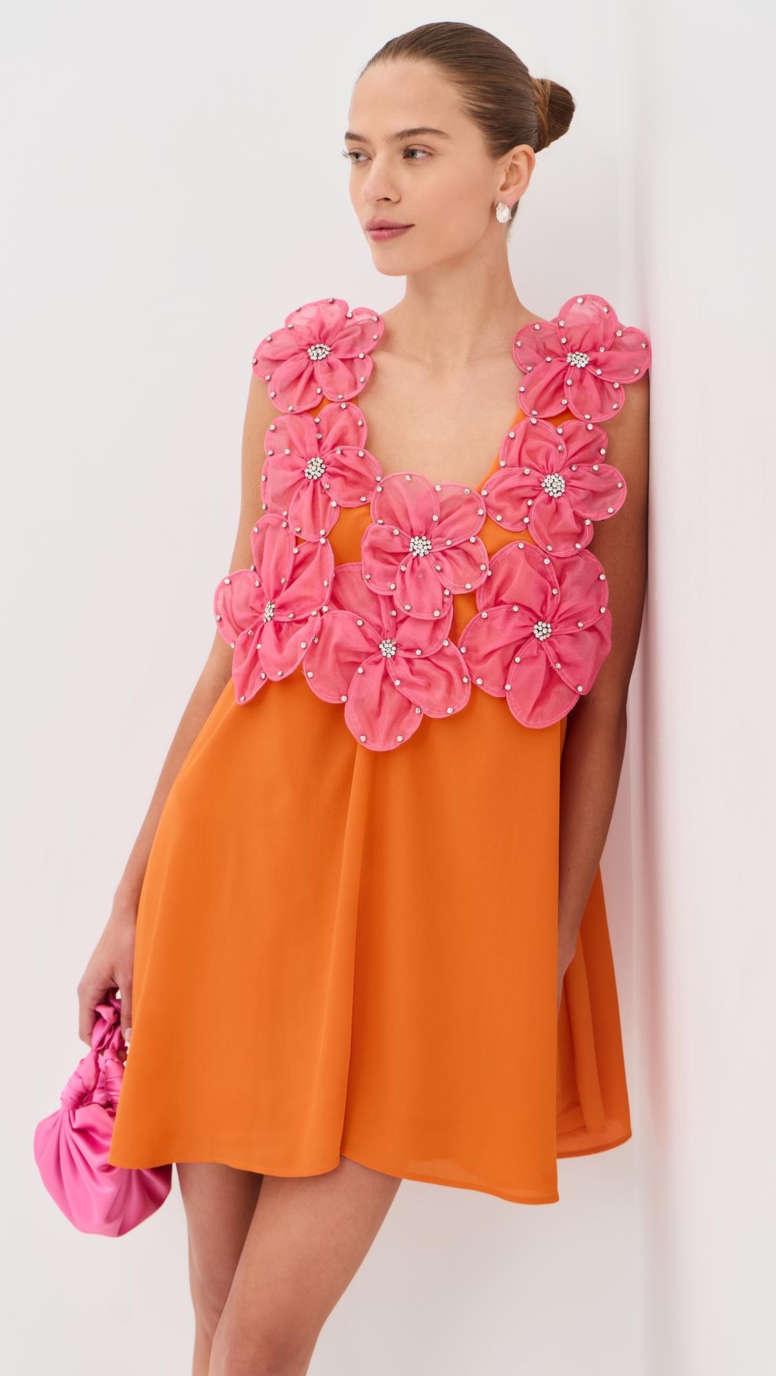 3d jewel floral mini swing dress