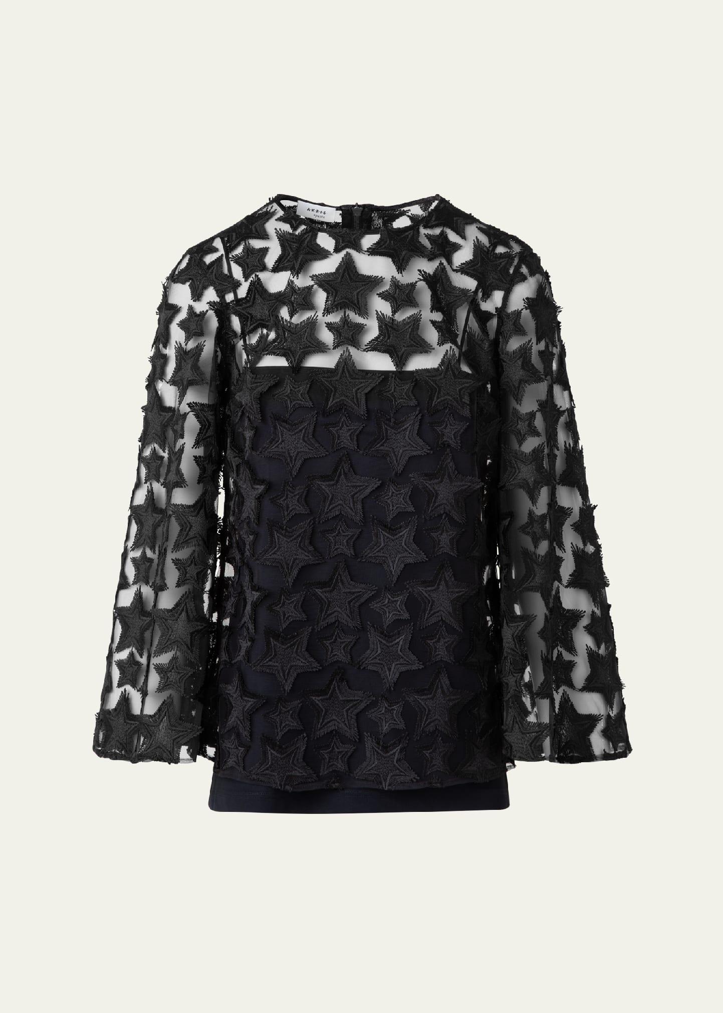 3d star embroidery tulle loose blouse