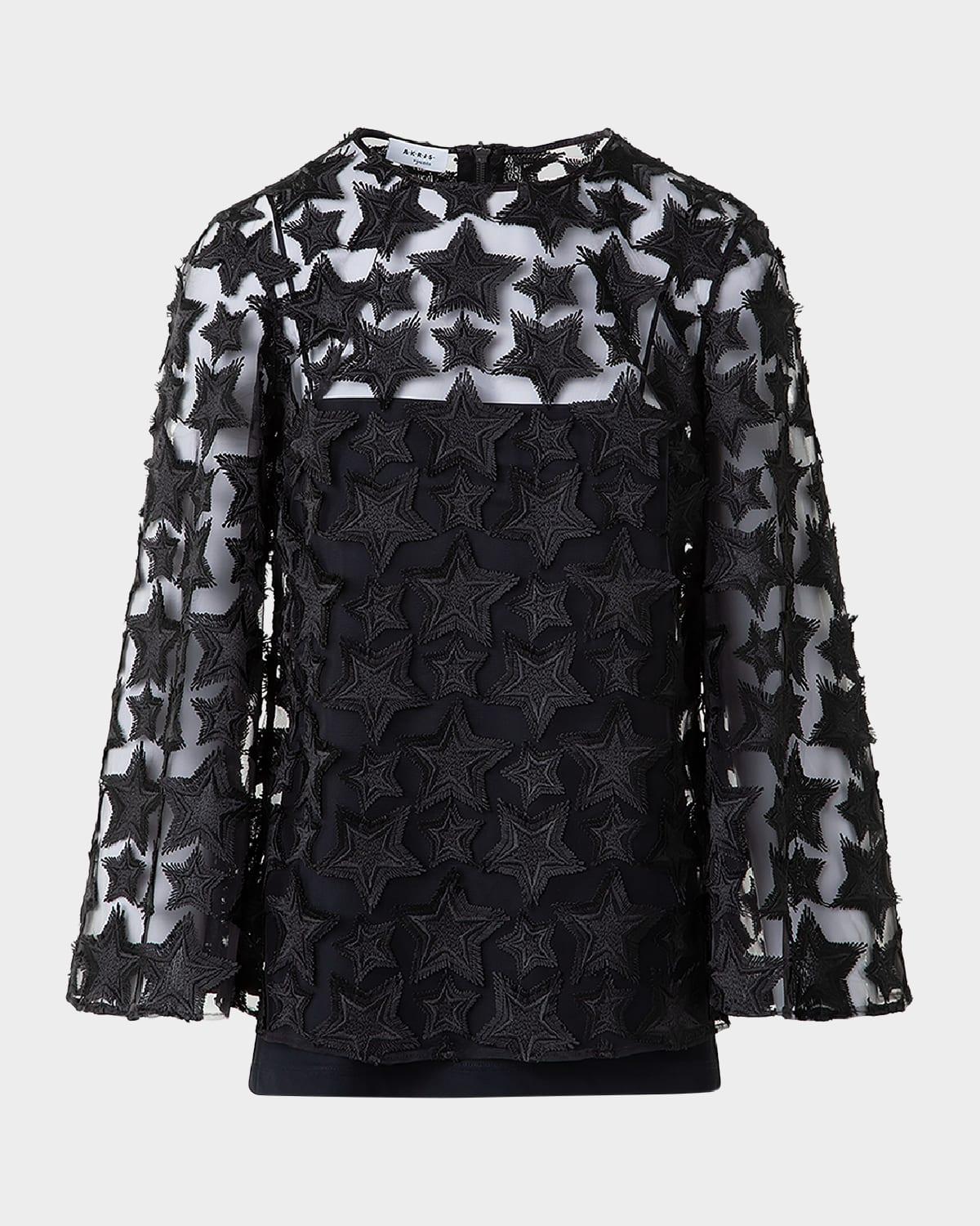 3d star embroidery tulle loose blouse
