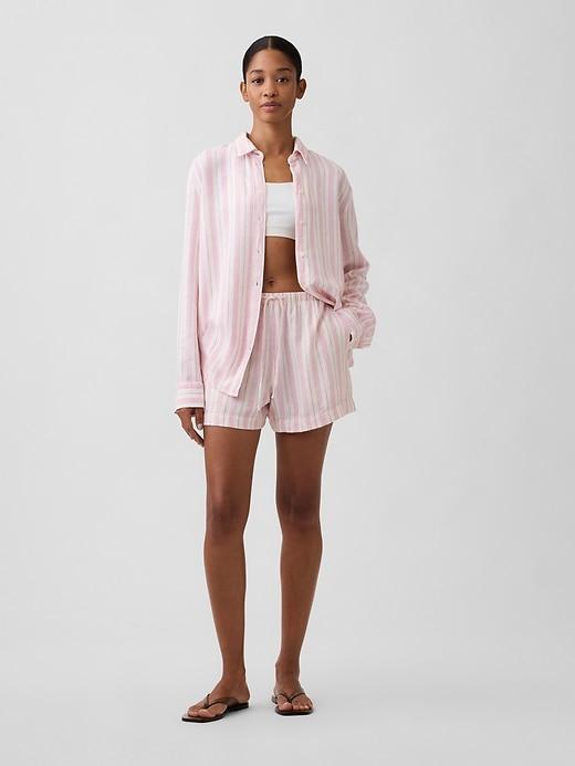 4" high rise pull-on linen-blend shorts