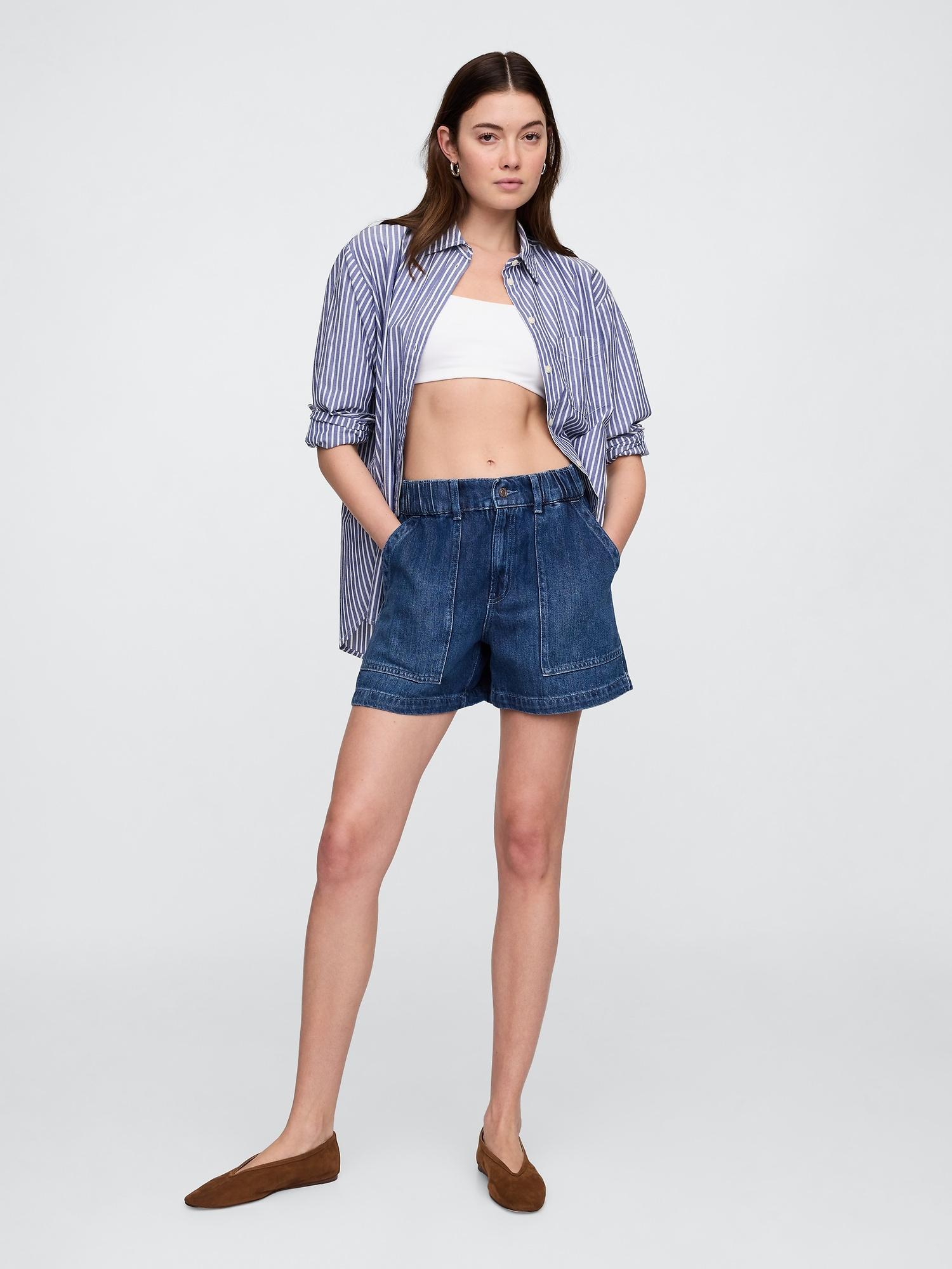 4" high rise supersoft denim utility shorts