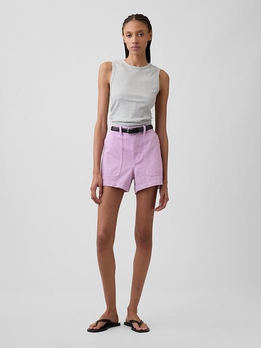 4" high rise supersoft denim utility shorts