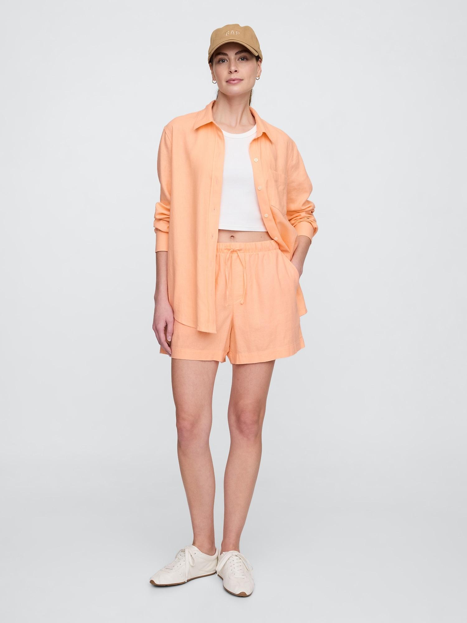 4" mid rise easy pull-on linen-blend shorts