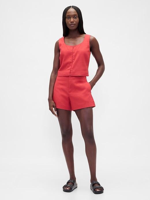 4" mid rise linen-blend shorts