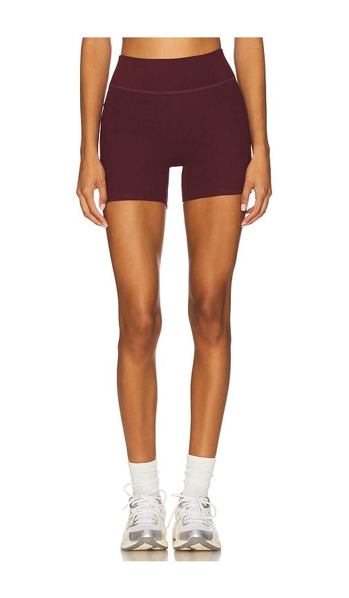 437 the essentials short in burgundy.