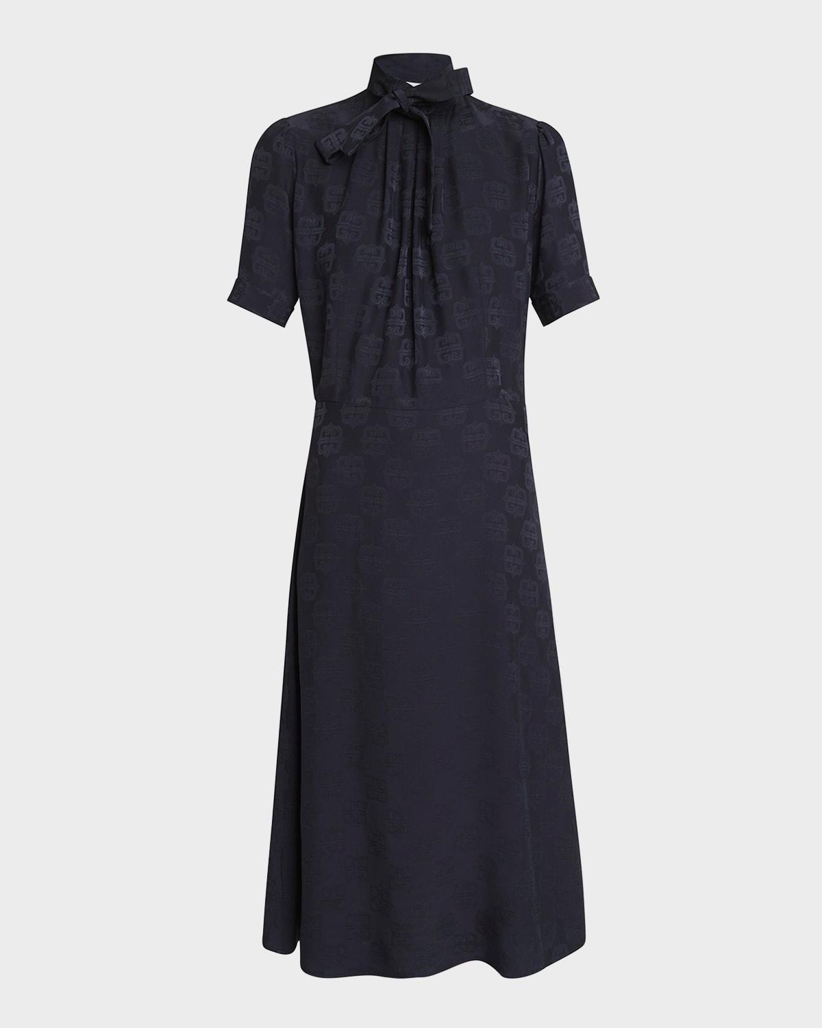 4g baroque jacquard midi dress with tie neck