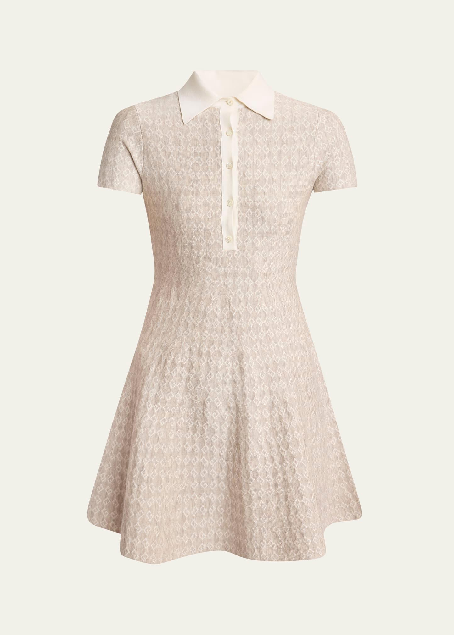 4g logo jacquard fit-flare polo wool mini dress
