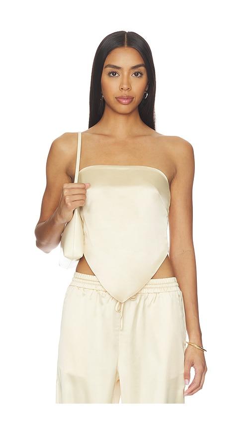 4th & reckless bradie satin scarf top in beige.