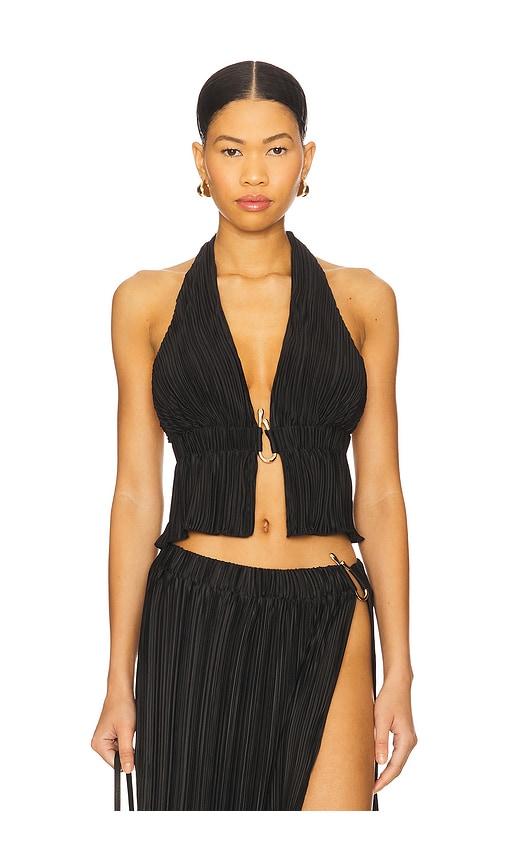 4th & reckless daisy halter neck detail top in black.