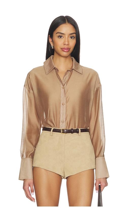 4th & reckless gracey sheer shirt in taupe.