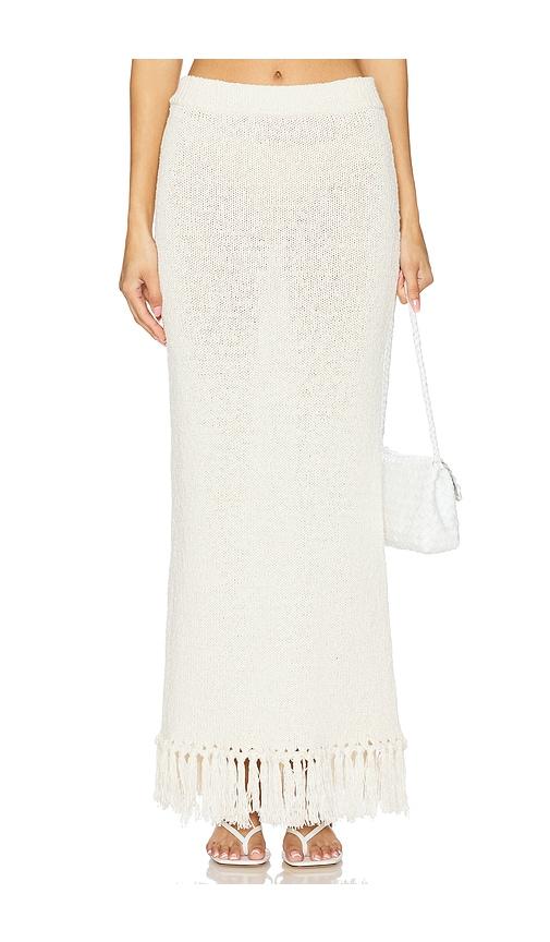 4th & reckless lauryn knit fringe skirt in beige.