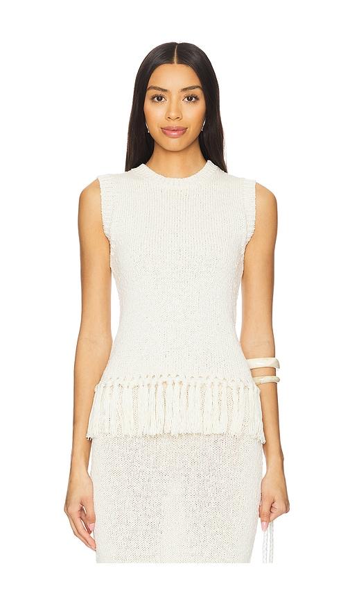 4th & reckless lauryn knit fringe top in beige.
