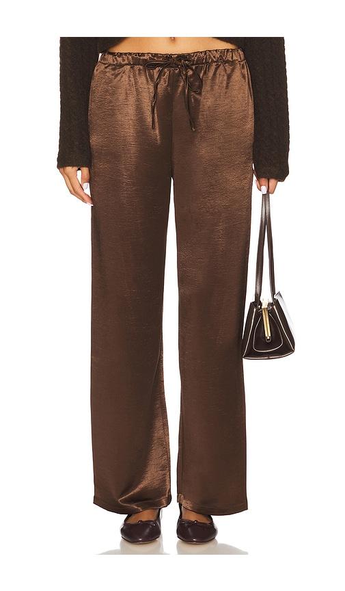 4th & reckless shelby satin trousers in chocolate.