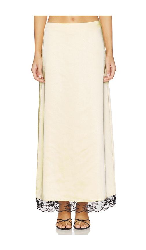4th & reckless x revolve rena satin and lace skirt in lemon.