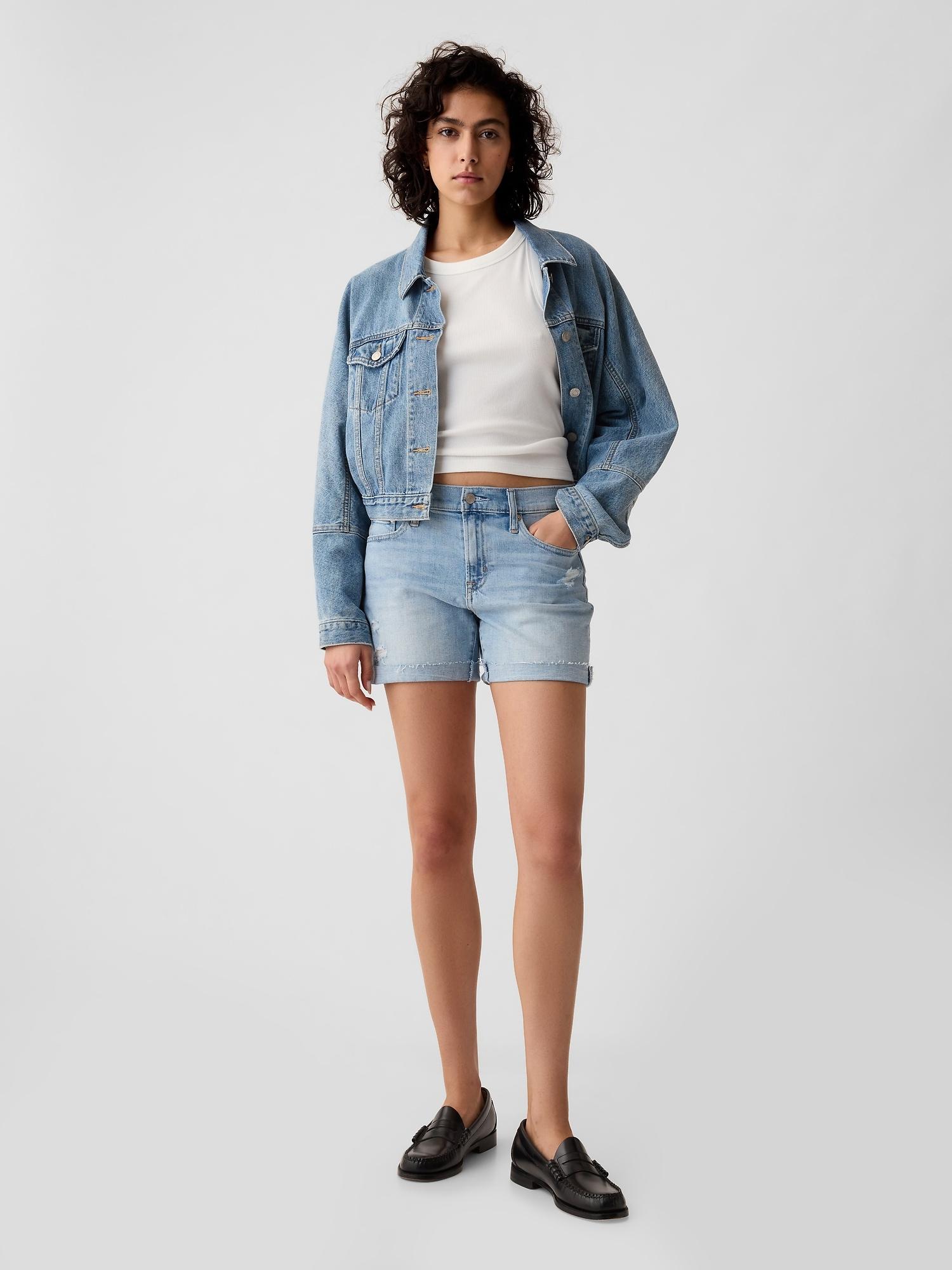 5" mid rise denim girlfriend shorts