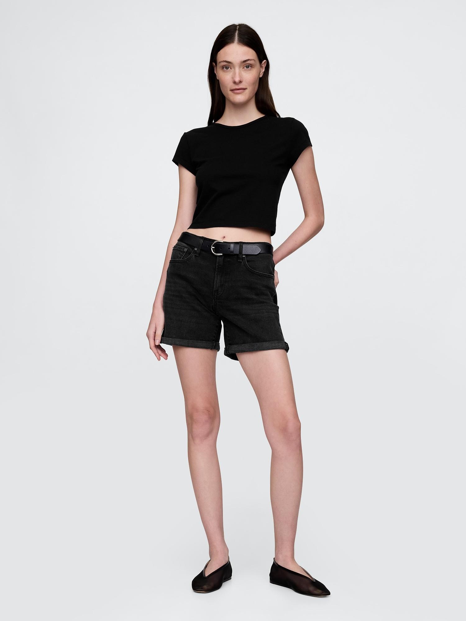 5" mid rise denim girlfriend shorts