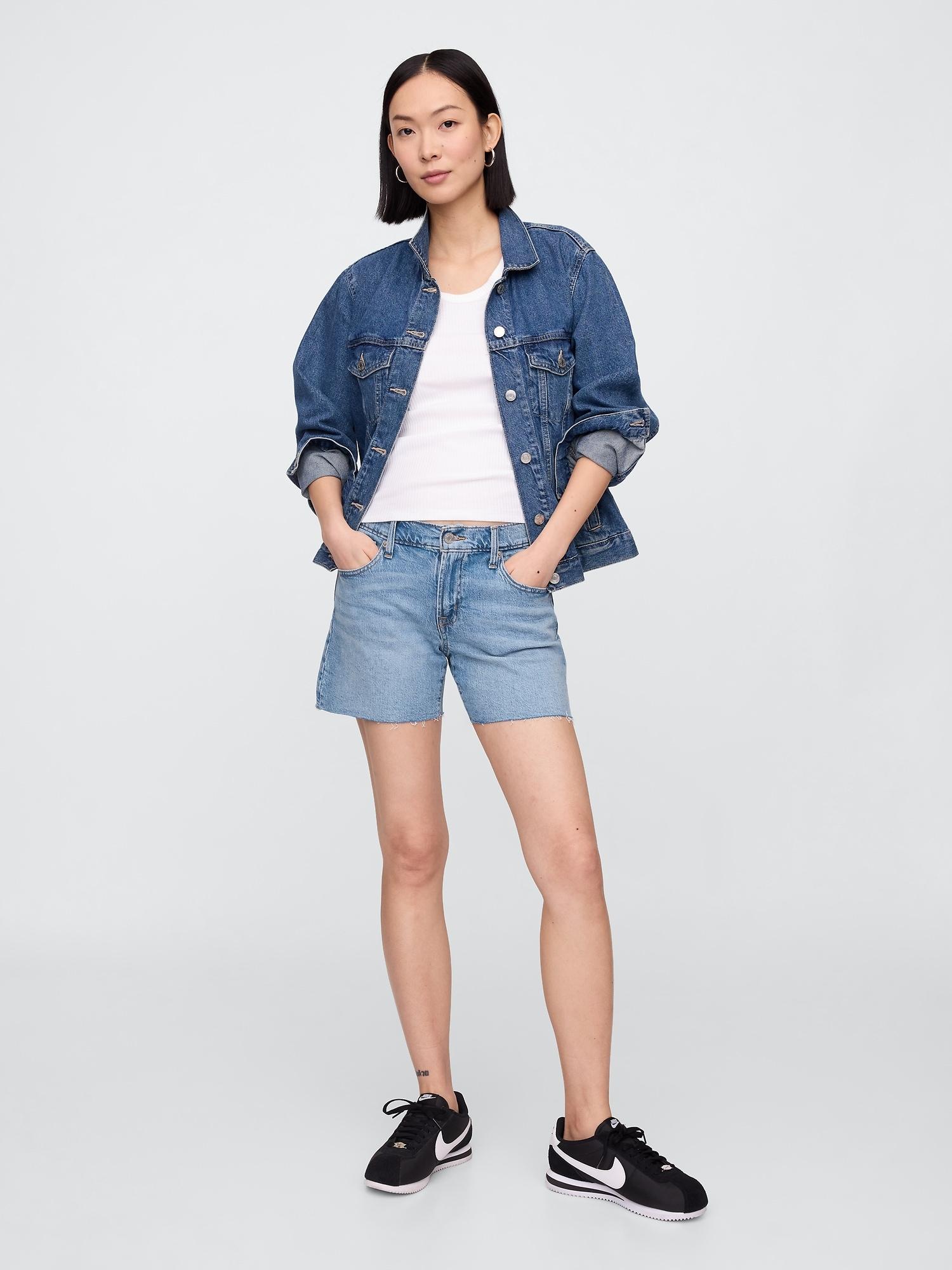 5" mid rise denim shorts