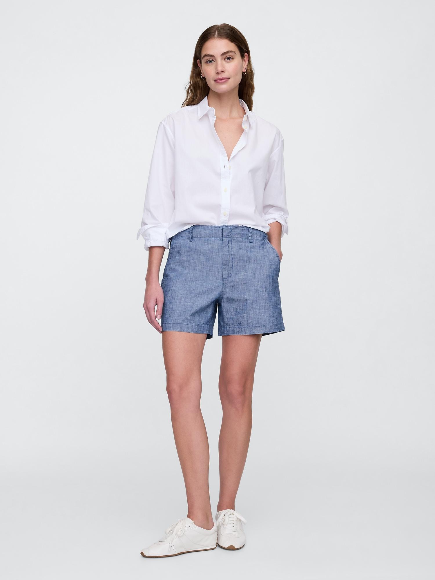 5" mid rise downtown khaki shorts