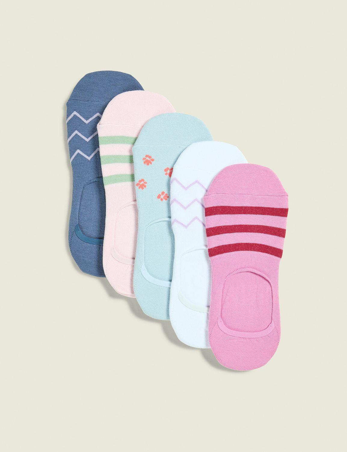 5-pack no-show socks - chevron & floral