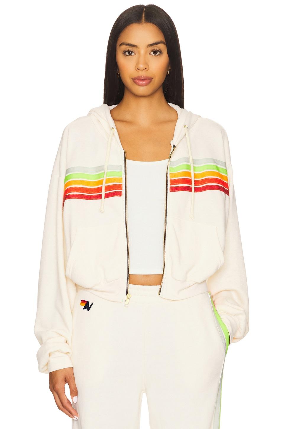 5 stripe cropped zip hoodie