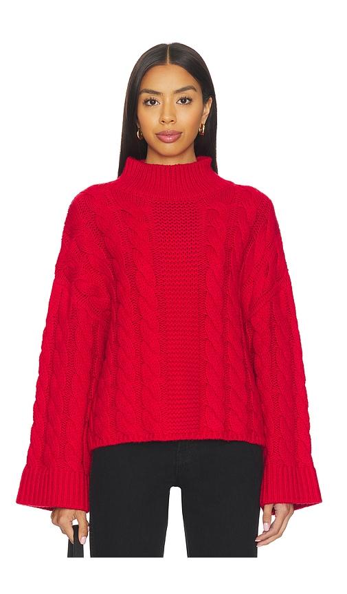 525 america adalynn oversized chunky cable mock neck pullover in red.