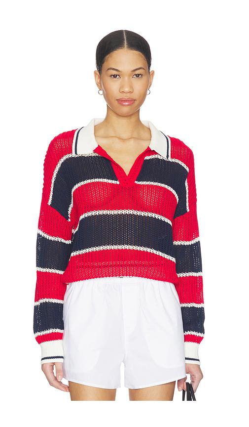 525 america alexa rugby stripe polo pullover in red,navy.