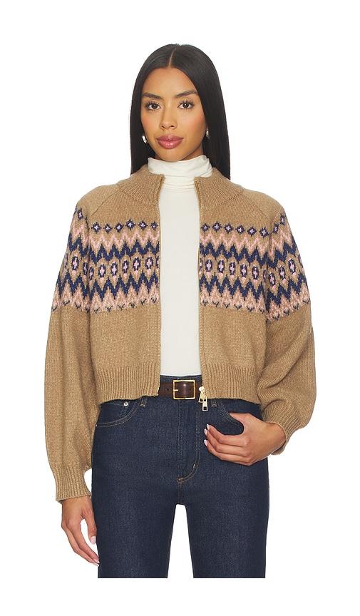525 america alma fairisle zip front cardigan in brown.