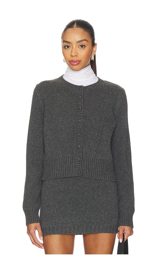 525 america covered button cardigan in charcoal.