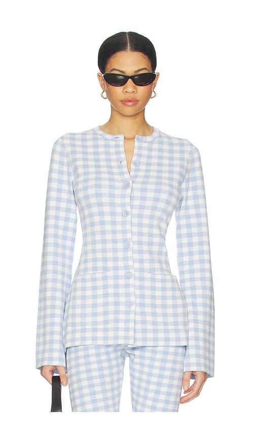 525 america juniper elongated fitted cardigan in baby blue.