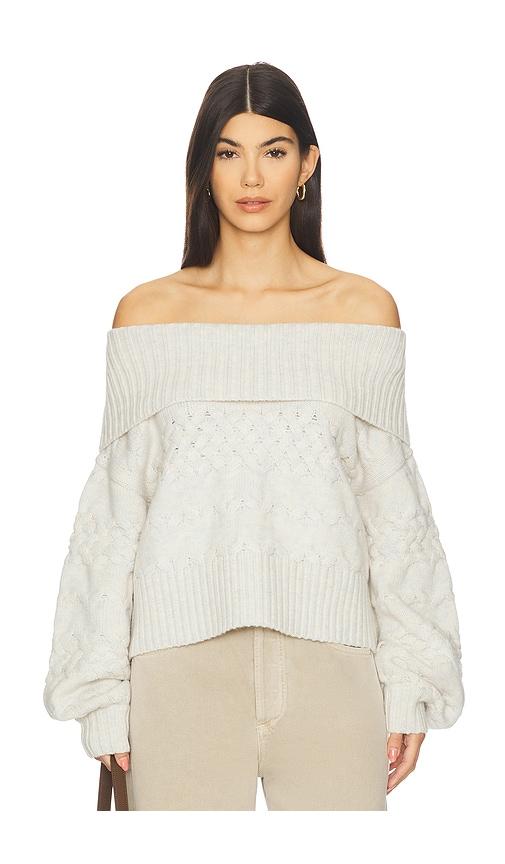 525 america maureen mixed cable cowl neck pullover in ivory.