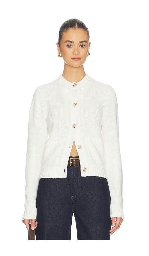 525 america palmer crew neck cardigan in ivory.