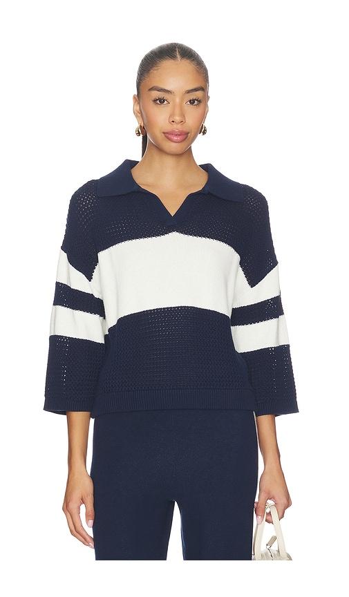525 america zuri johnny collar mesh rugby pullover in navy,white.