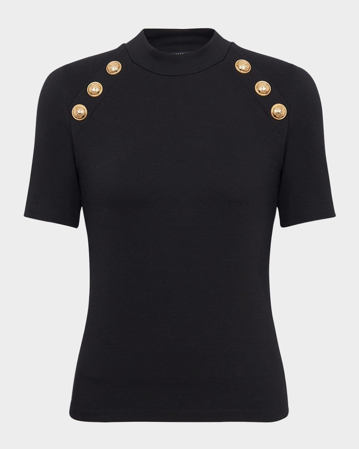 6-button raglan-sleeve stretch t-shirt