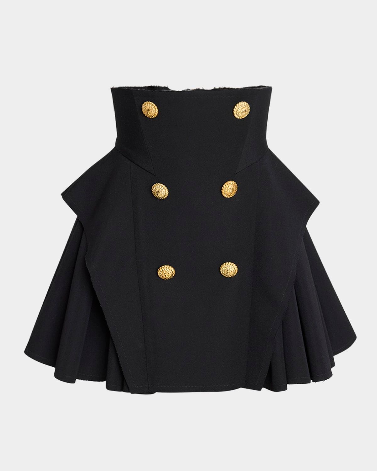 6-button structured flare mini skirt