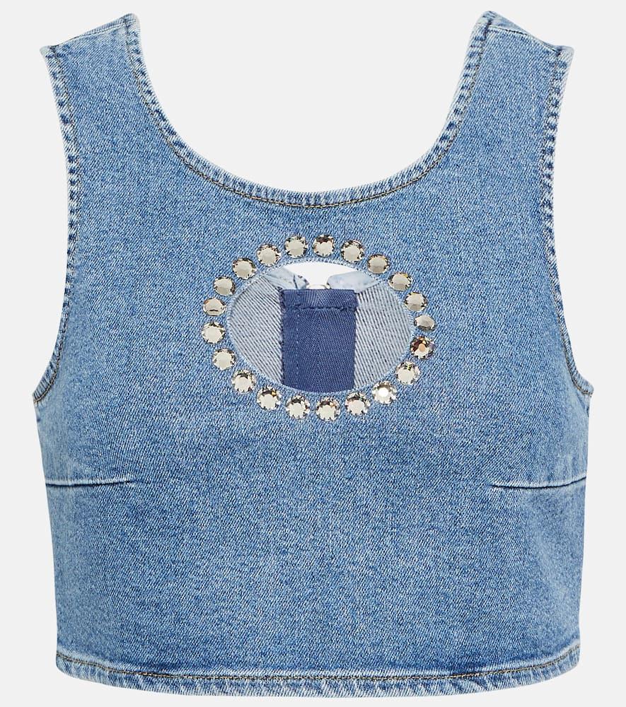 7 for all mankind embellished denim crop top