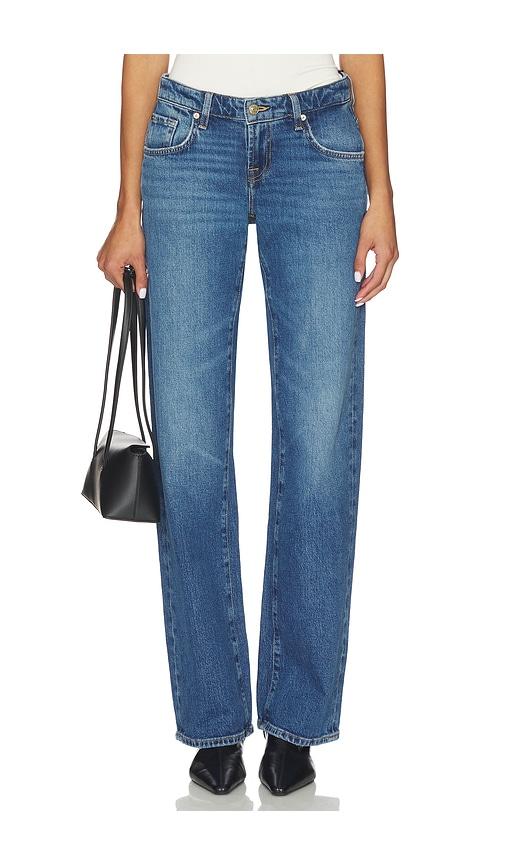 7 for all mankind low straight leg jeans in blue.