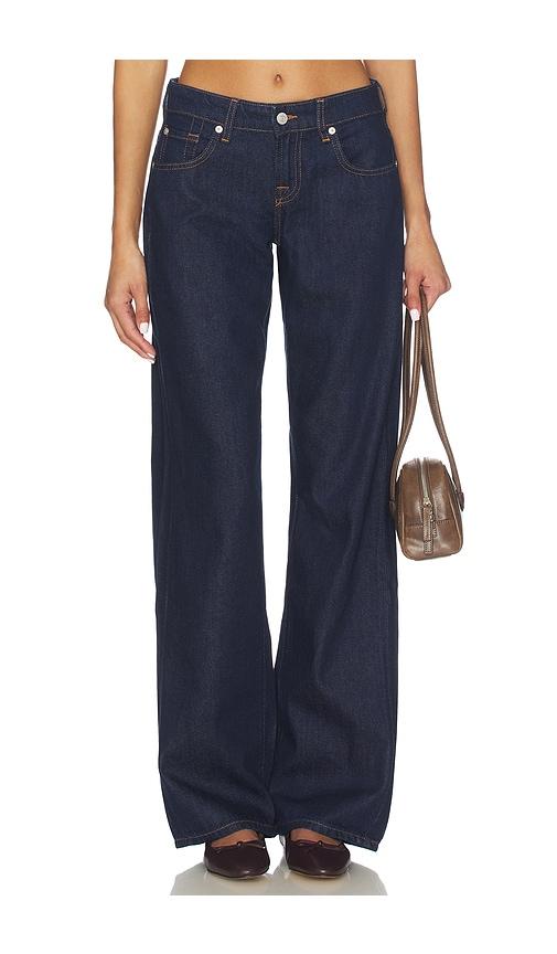 7 for all mankind low straight leg jeans in blue.