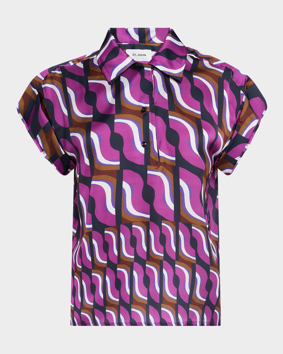 70s block print polo top