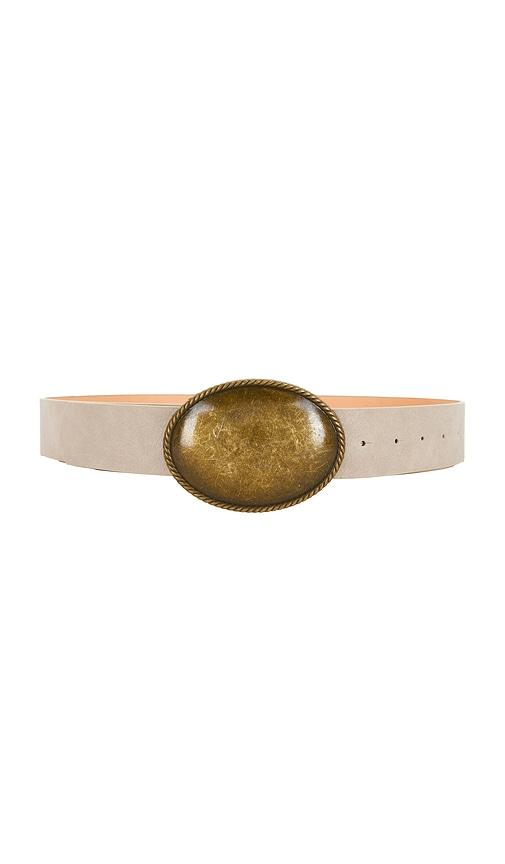 8 other reasons belt with gold statement buckle in taupe.