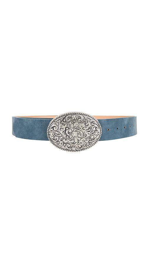 8 other reasons belt with silver detailed buckle in blue.