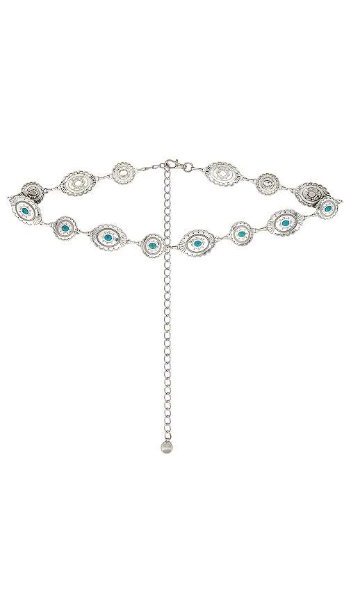 8 other reasons chain belt in metallic silver.