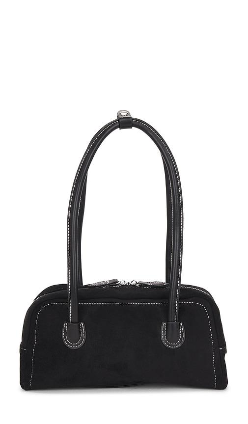 8 other reasons faux suede leather shoulder bag in black.